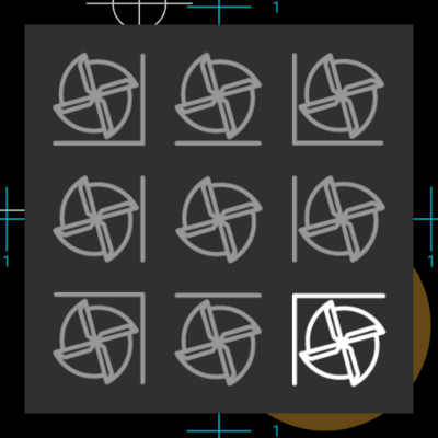 Fig. 5: The offset selection widget, with the lower-right position selected Nine-cell tool offset direction widget over the graphical view, with the lower-right cutter position highlighted in white