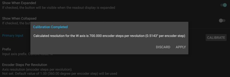 Angular calibration completion dialog shows calibration results