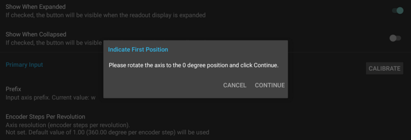 First Angular DRO axis calibration dialog