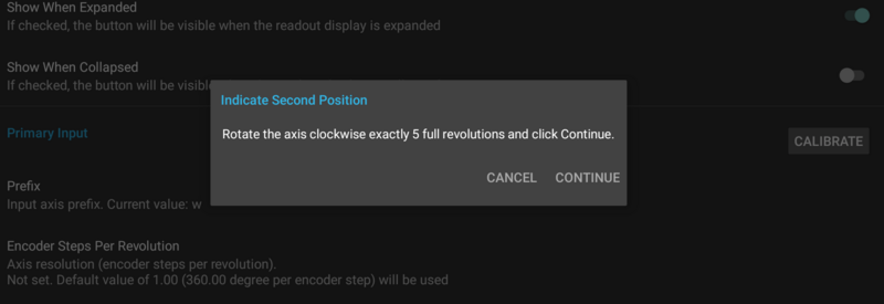 Second Angular DRO axis calibration dialog