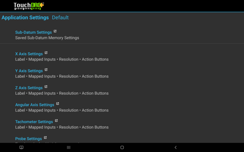 TouchDRO Application Settings Screen