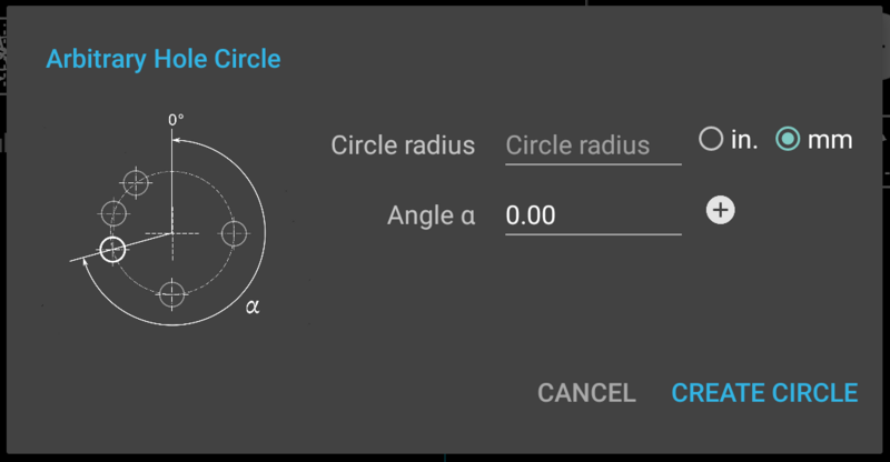 Fig. 1: Arbitrary Hole Circle Dialog in Basic Mode