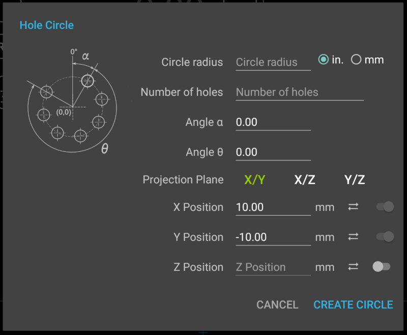 Fig. 2: Hole Circle Dialog in Advanced Mode