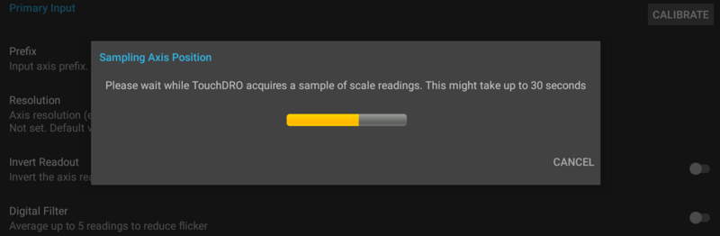 DRO calibration dialog showing position sampling progress