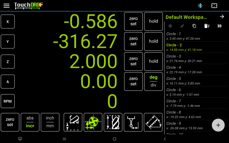 Fig. 1: DRO Screen with Expanded Sub-Datum List