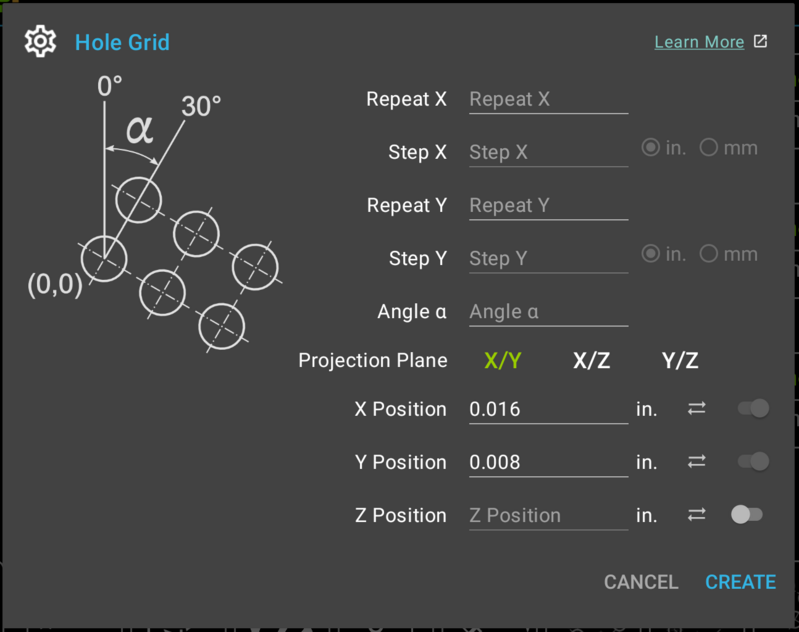 Fig. 2: Hole Grid Dialog in Advanced Mode