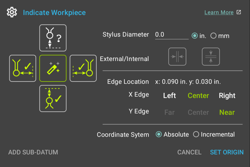 TouchDRO electronic edge finder function provides a quick and convenient way to indicate a workpiece