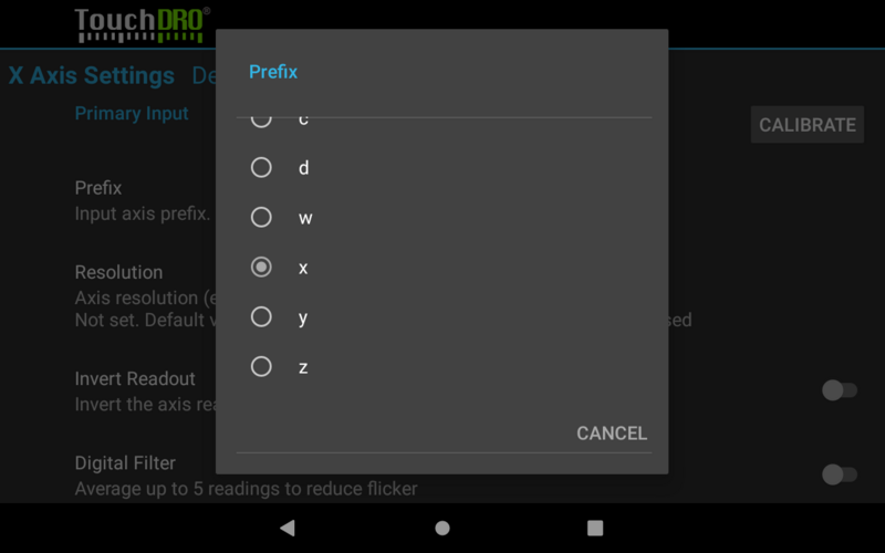 TouchDRO allows mapping each input to one of several sources