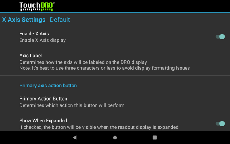 Axis settings section