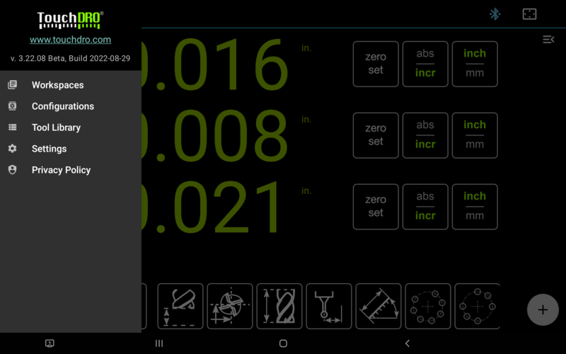 TouchDRO Application Drawer