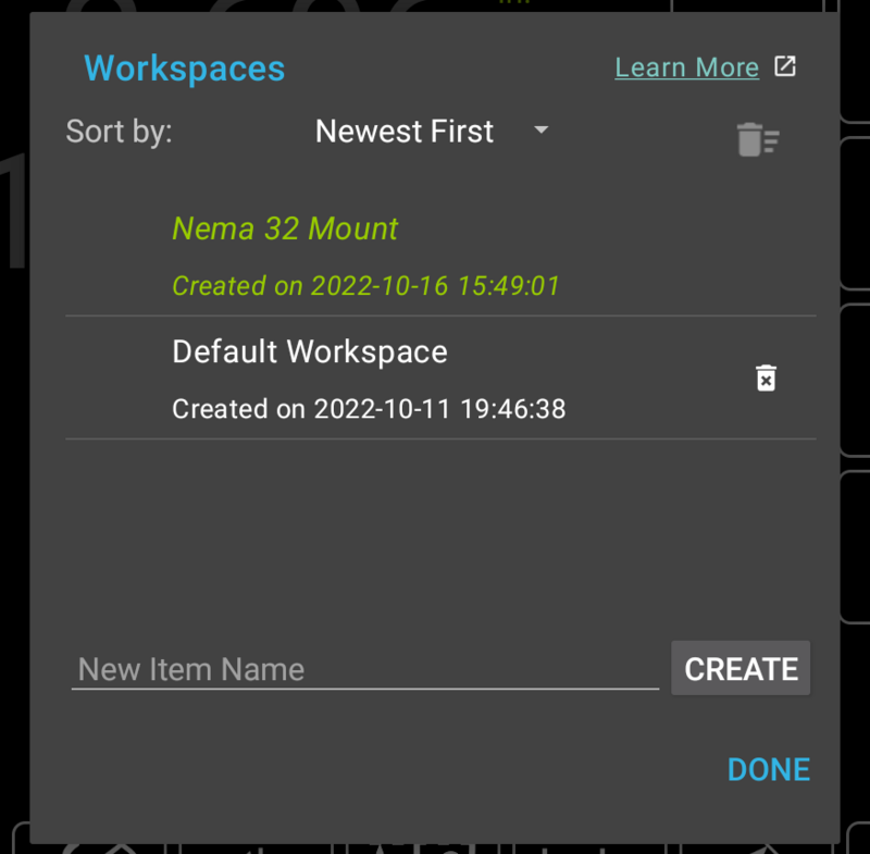 Fig. 1: Workspace List Dialog