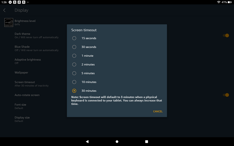 Tablet setup screen