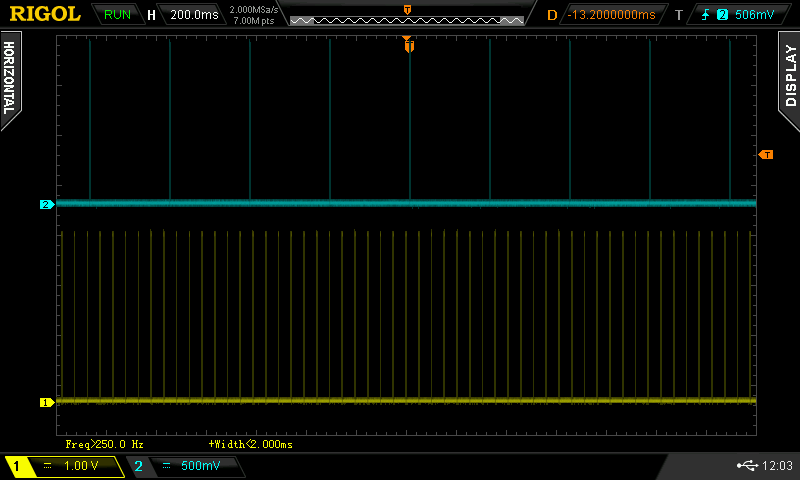Oscilloscope capture of clock signals from two scales